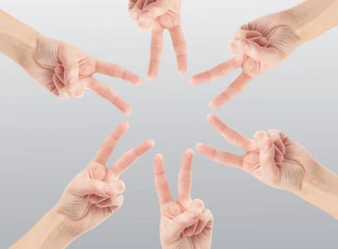Hands of teamwork , forming the star shape Foto stock