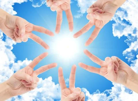 Hands of teamwork , forming the star shape Stock Photos