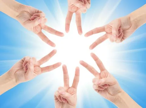 Hands of teamwork , forming the star shape Stock Photos