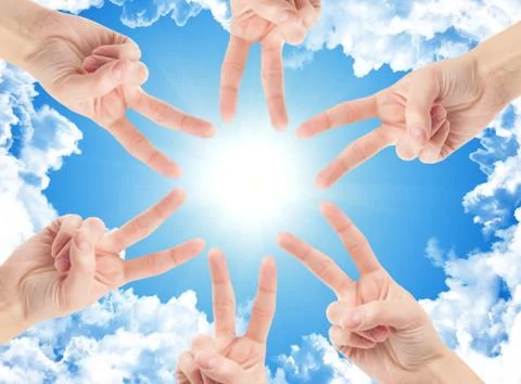 Hands of teamwork , forming the star shape Stock Photos