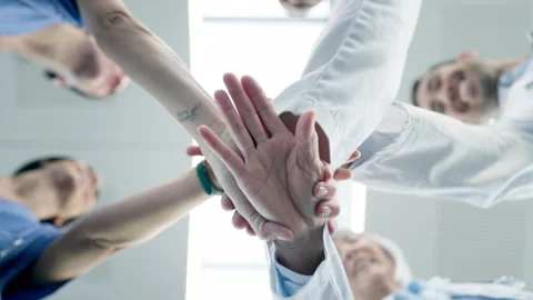Hands, teamwork or doctors in huddle with support in collaboration for 動画素材 254997246