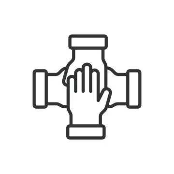 Hands teamworkers, in line design. Hands, collaboration, support, partnership Illustrazione stock