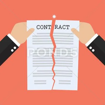 Hands tearing apart contract document paper Stock Illustration