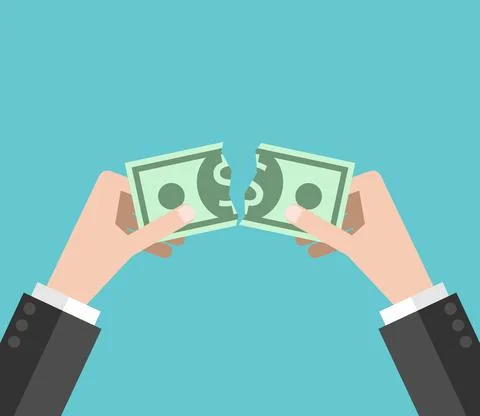 Hands tearing dollar Illustrazione stock
