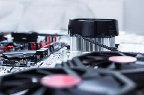 Hands of a technician assembling computer hardware parts new cpu is being mou Stock Photos