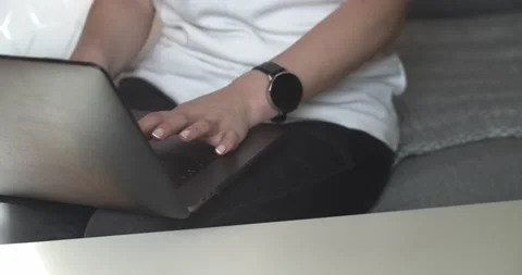 Hands texted on laptop. Work at home. Freelancer . Video stock 132445148
