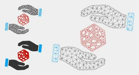 Hands Throw Dice Vector Mesh 2D Model and Triangle Mosaic Icon Stock Illustration