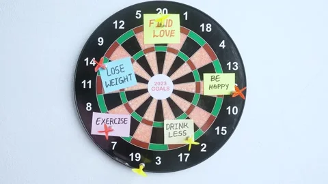 Hands throwing dirt tip to 2023 Goals on board - concept of new year goal Video stock 221567842