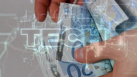 Hands thumb-flicking euro notes checking hologram strip, verifying notes with Stock Footage 330379380