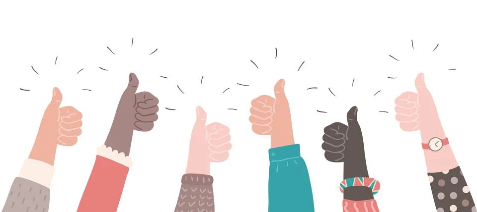 Hands with thumbs up. Good feedback. Vector like or positive comment concept Stock Illustration