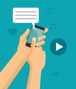 Hands touch smartphone chat play video Ilustración de archivo