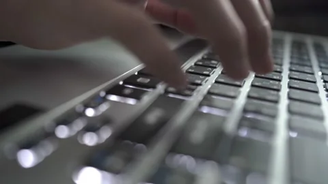 Hands touch typing pointing cloud data social network media, working from home Stock Footage 130388130