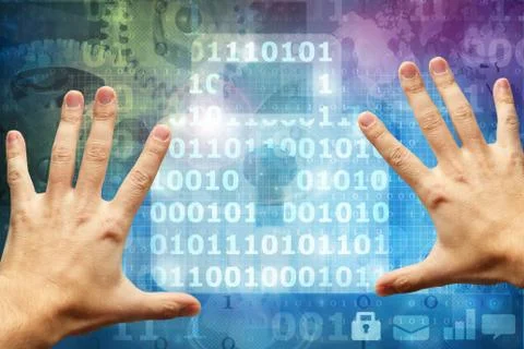 Hands touching digital lock Stock Photos