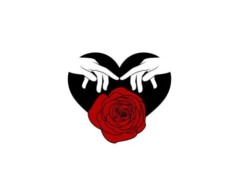 Hands touching each other with rose in the middle Stock Illustration