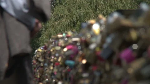 Hands Touching Love Locks on Bridge Stock Footage 52809873