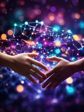 Hands touching science and network connection and data exchanges on glitter.. Foto stock