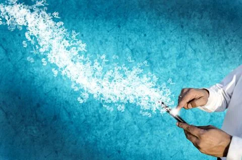 Hands touching touchscreen device smartphone tablet Stock Photos