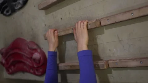 Hands train grip on climbing holds Stock Footage 339287868