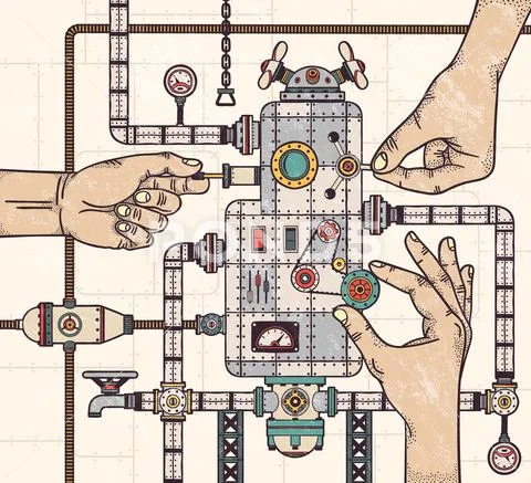 Hands tuning machine Stock Illustration