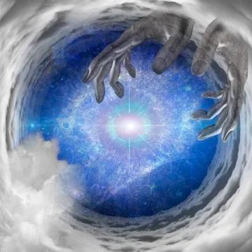 Hands in tunnel of clouds Stock Illustration