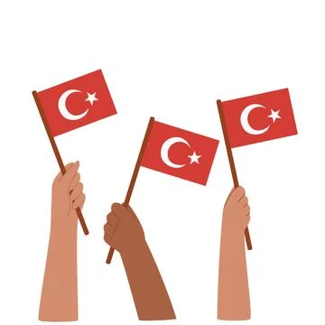 Hands with Turkish flags. 스톡 일러스트