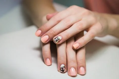 Hands with two week shellac. Before hardware manicure Stock Photos