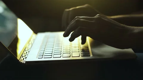 Hands type on laptop keyboard. Freelance business woman using notebook Stock Footage 141451714
