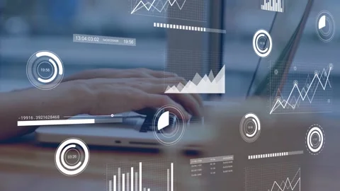 Hands typing and initiating HUD overlays shifting progress bars and timers, Stock Footage 335235374