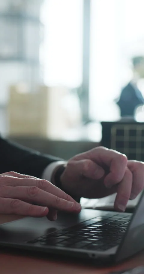 Hands, typing and laptop with report at office for solution, insight or feedback Stock Footage 333755783