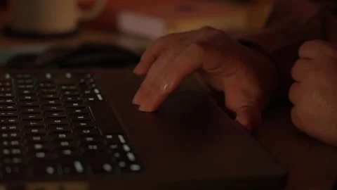 Hands Typing and Using Laptop Touchpad in Warm Light Stock Footage 344946027