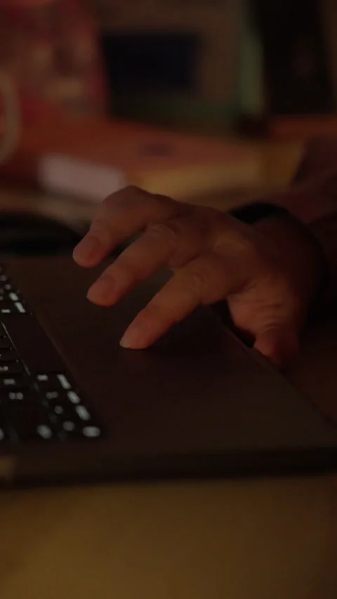 Hands Typing and Using Laptop Touchpad in Warm Light Stock Footage 344949042