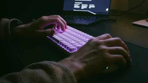 Hands Typing and Using Mouse at Night Stock Footage 320495784
