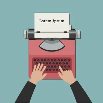 Hands typing an article on a typewriter Stock Illustration