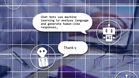Hands typing, avatar issuing prompt on laptop, AI converting binary into chatbot Stock Footage 335235122