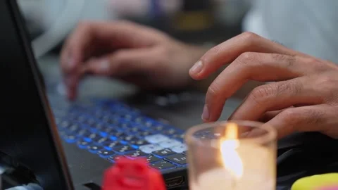 Hands Typing On Backlit Gaming Laptop Keyboard Stock Footage 336648696