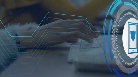 Hands typing, causing HUD appearing right and circuit sweeping, moving to mouse, Stock Footage 335762041