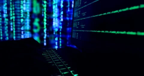 Hands typing code on a laptop keyboard, hacking or programming concept Stock Footage 300397984