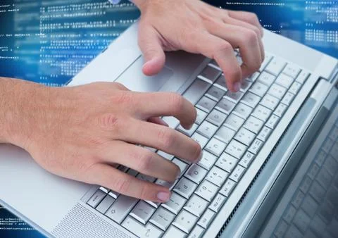 Hands typing coding text Stock Photos