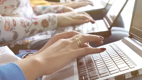 Hands Typing on Computer Keyboard, Business Women Working on Laptop Stock Footage 112587488