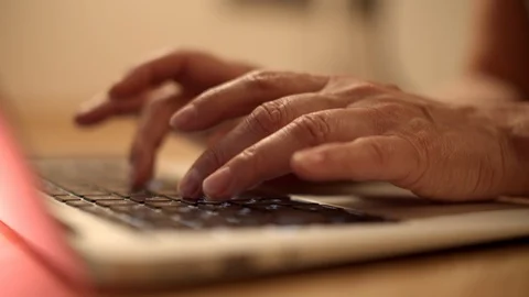 Hands typing on computer keyboard. Close up woman hands writing on laptop com Stock Footage 111542486
