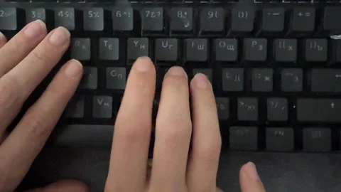 Hands typing on computer keyboard close up, office work and digital Video stock 337120008