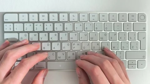 Hands typing on computer keyboard from a first person perspective look. Emp.. Stock Footage 345552733