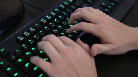 Hands typing on computer keyboard. Gaming keyboard for gamer. Stock Footage 119361330