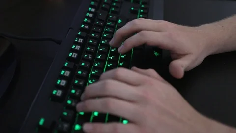 Hands typing on computer keyboard. Gaming keyboard for gamer. Stock Footage 119361335