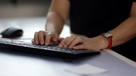 Hands Typing on a Computer Keyboard, Office Desk Workplace, Close Up Shot Stock Footage 341533324