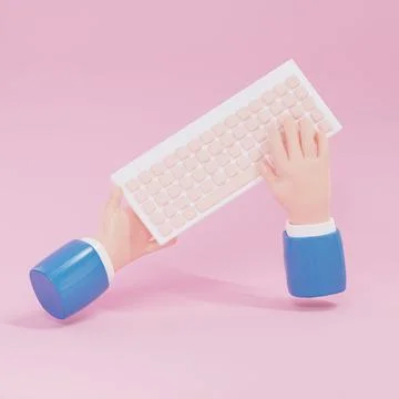 Hands typing on a computer keyboard on a pink background. 3d rendering Stock Illustration