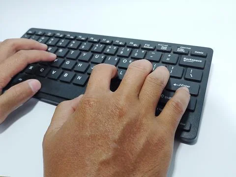 Hands Typing on Computer Keyboard for Work, Technology and Office Productivity Stock-Fotos