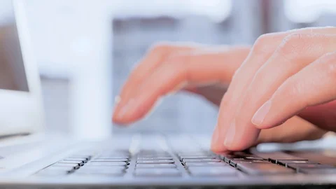 Hands typing on computer keyboard, Working on laptop pc in office. Office worker Stock Footage 130149185