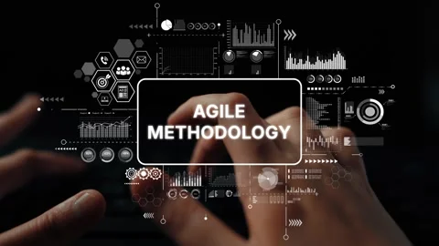 Hands Typing on Keyboard with Agile Methodology Concept and Data Visualizations Stock Footage 310746583