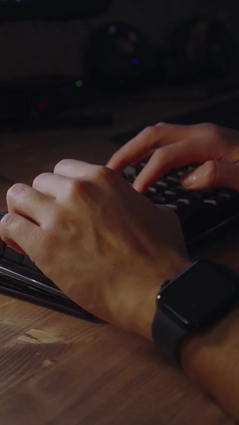 Hands Typing on Keyboard Close Up Working at Desk Vertical Видео 332555463